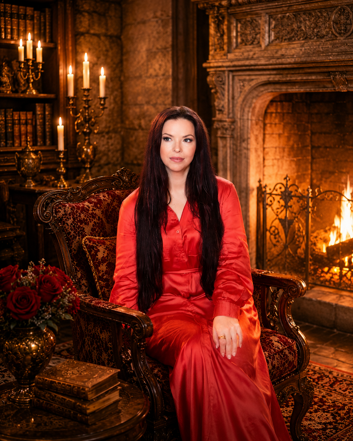 Portrait by the fireplace